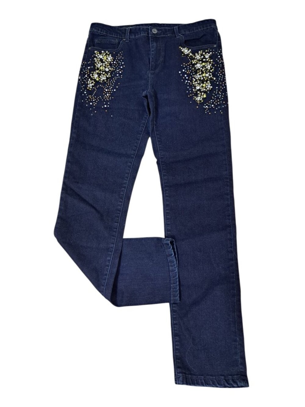 Cache Women's Rhinestone Blue Denim Jeans Stretch Casual Sz 10